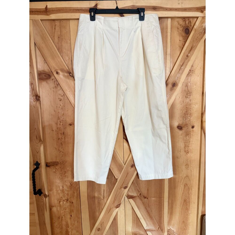 Abercrombie & Fitch 100% Cotton High Rise Wide Leg Pleated Trousers Cream 32S